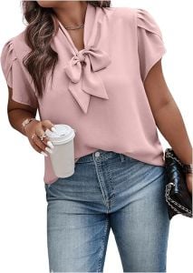 Bow Top Short Sleeve Blouse